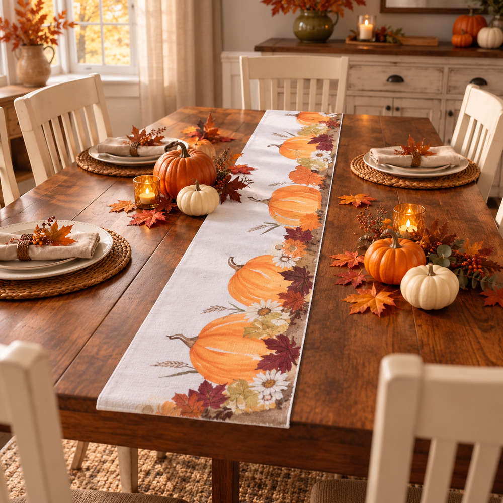 Croft & Barrow Pumpkins in a row Table Runner Harvest Season 5 ft x 1 Width